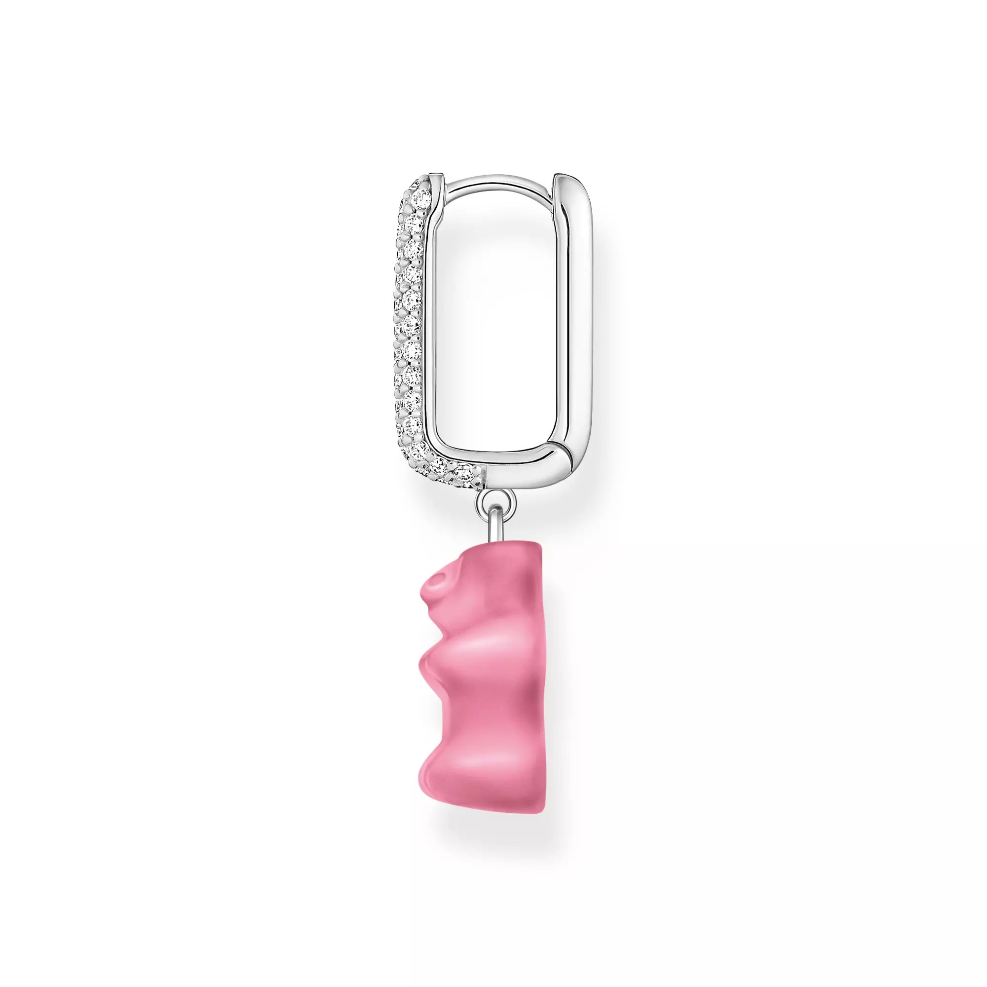 Thomas Sabo Einzel-Creole mit pinkem Goldbären-Anhänger in Midiversion und Steinen Silber – HARIBO – Zirkonia – Ansicht 2