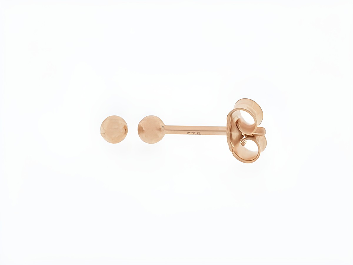 Silber Ohrringe Kugel Silber rosé vergoldet 2,5 mm Stecker Hersteller Juwelier Harnisch Ohrstecker ohne Stein auf hellem Hintergrund.