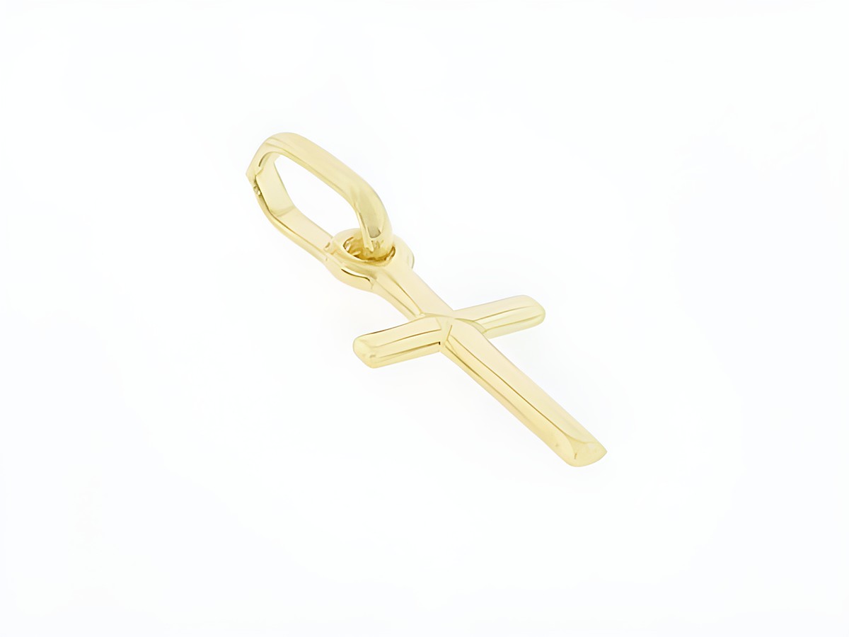 Gold Anhänger in Kreuzform aus 333 Gold, filigran gearbeitet und 1,3 cm groß, klassisches Design vom Hersteller Juwelier Harnisch. Ideal für jeden Anlass.