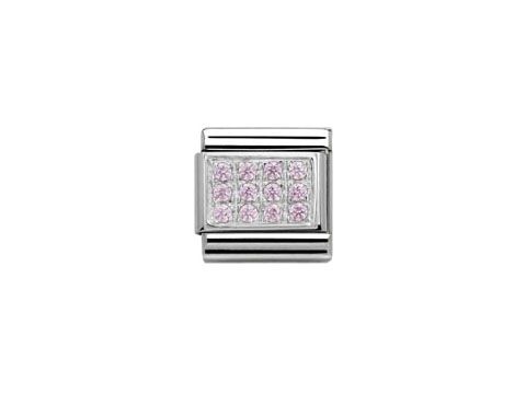 Silberner Charm mit rosa Zirkonia Steinen, gestaltet in einem quadratischen Design, perfekt für die Nomination Classic 330307 06 Rosa SilverShine Kollektion.