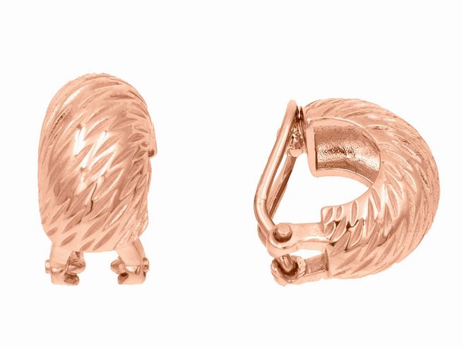 Ohrclips in Sterling Silber, vergoldet Roségold, teilmattiert, mit elegantem Design und feinen Linien, gefertigt von Juwelier Harnisch, ideal für jede Gelegenheit.