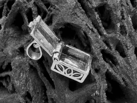 Eine offene Truhe aus Sterling Silber mit floralen Mustern und einem Medaillon im Inneren, hergestellt von Juwelier Harnisch, in Sonderformen.