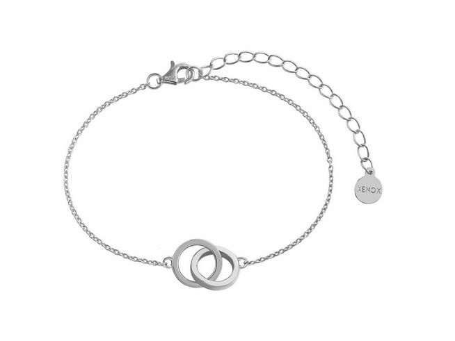 Silbernes Xenox Armband XS3621 mit Karreekette und zwei ineinandergreifenden Ringen, verstellbar von 15 bis 20 cm, Teil der LUCKY ONES Kollektion, Hersteller Xenox.