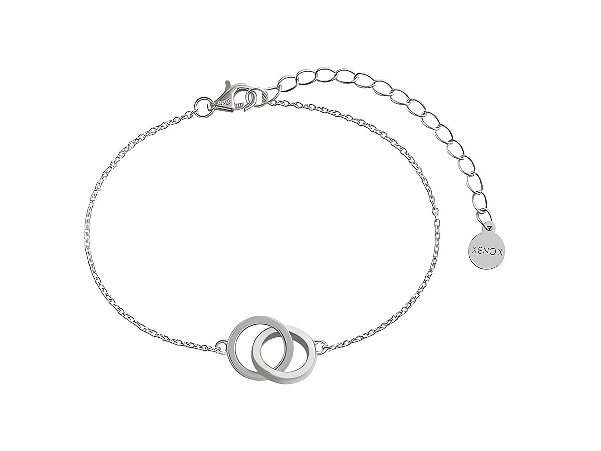 Silbernes Xenox Armband XS3621 mit Karreekette und zwei ineinandergreifenden Ringen, verstellbar von 15 bis 20 cm, Teil der LUCKY ONES Kollektion, Hersteller Xenox.