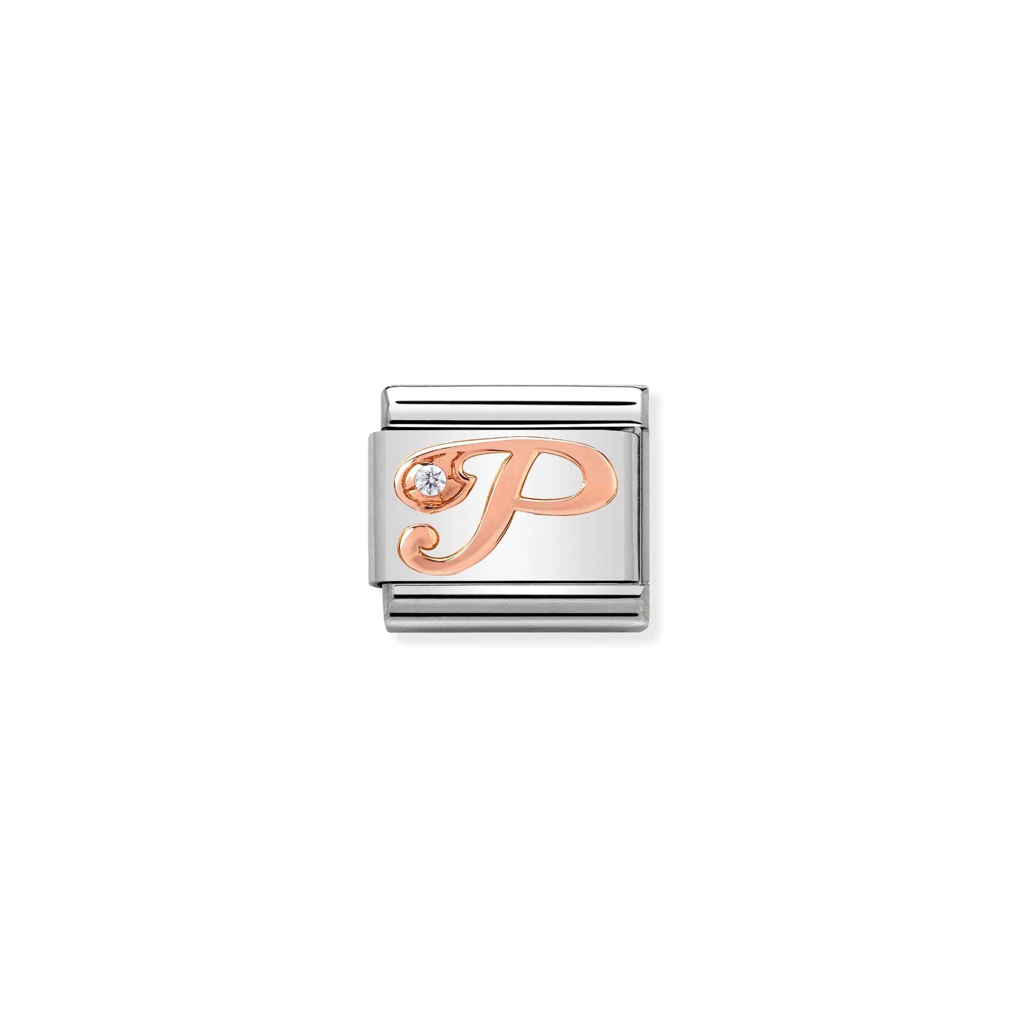 Nomination Composable Classic Charm Buchstabe P - Edelstahl, Gold 375 Roségold, Zirkonia