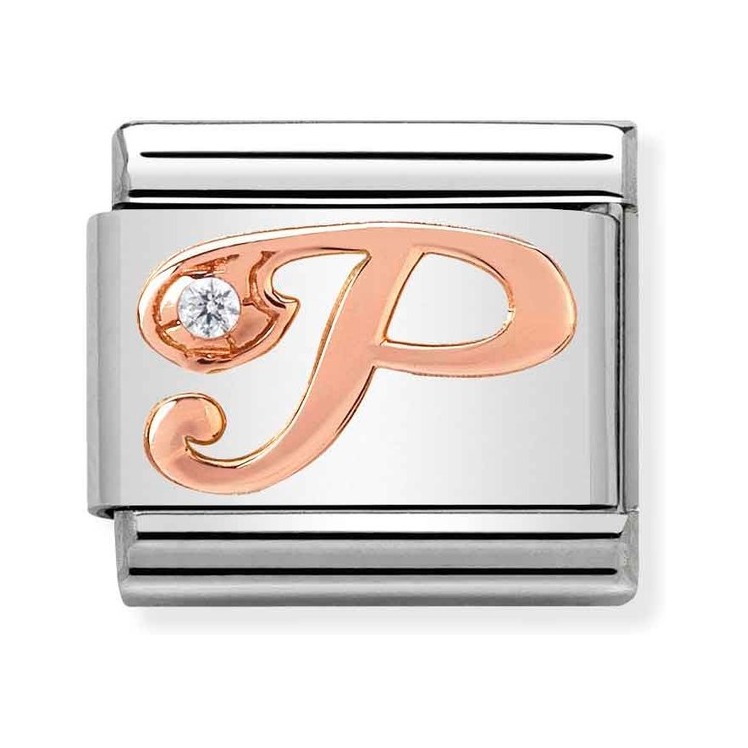 Nomination Composable Classic Charm Buchstabe P - Edelstahl, Gold 375 Roségold, Zirkonia