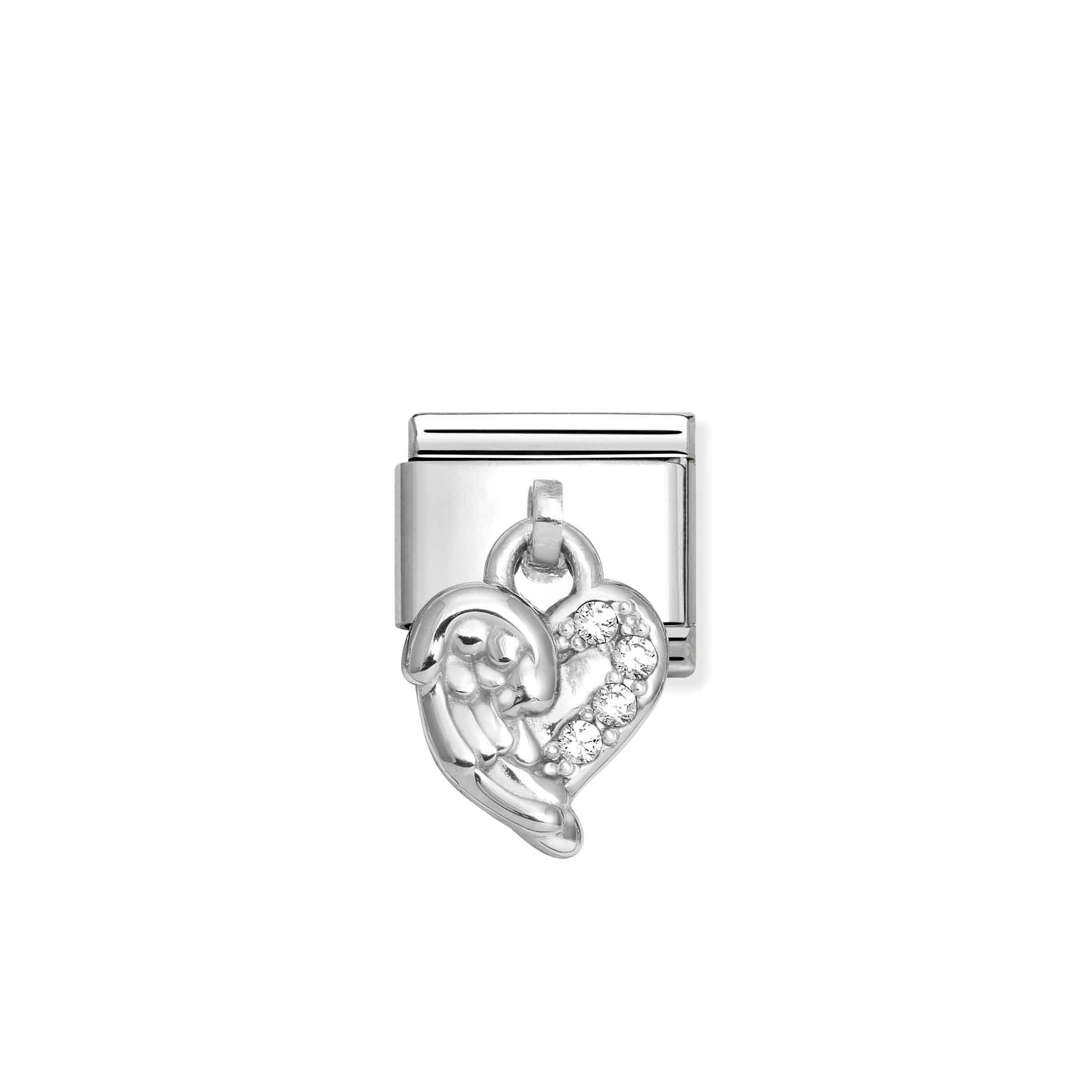 Nomination Composable Classic Charm Herz mit Flügeln - Edelstahl, Sterling Silber, Zirkonia