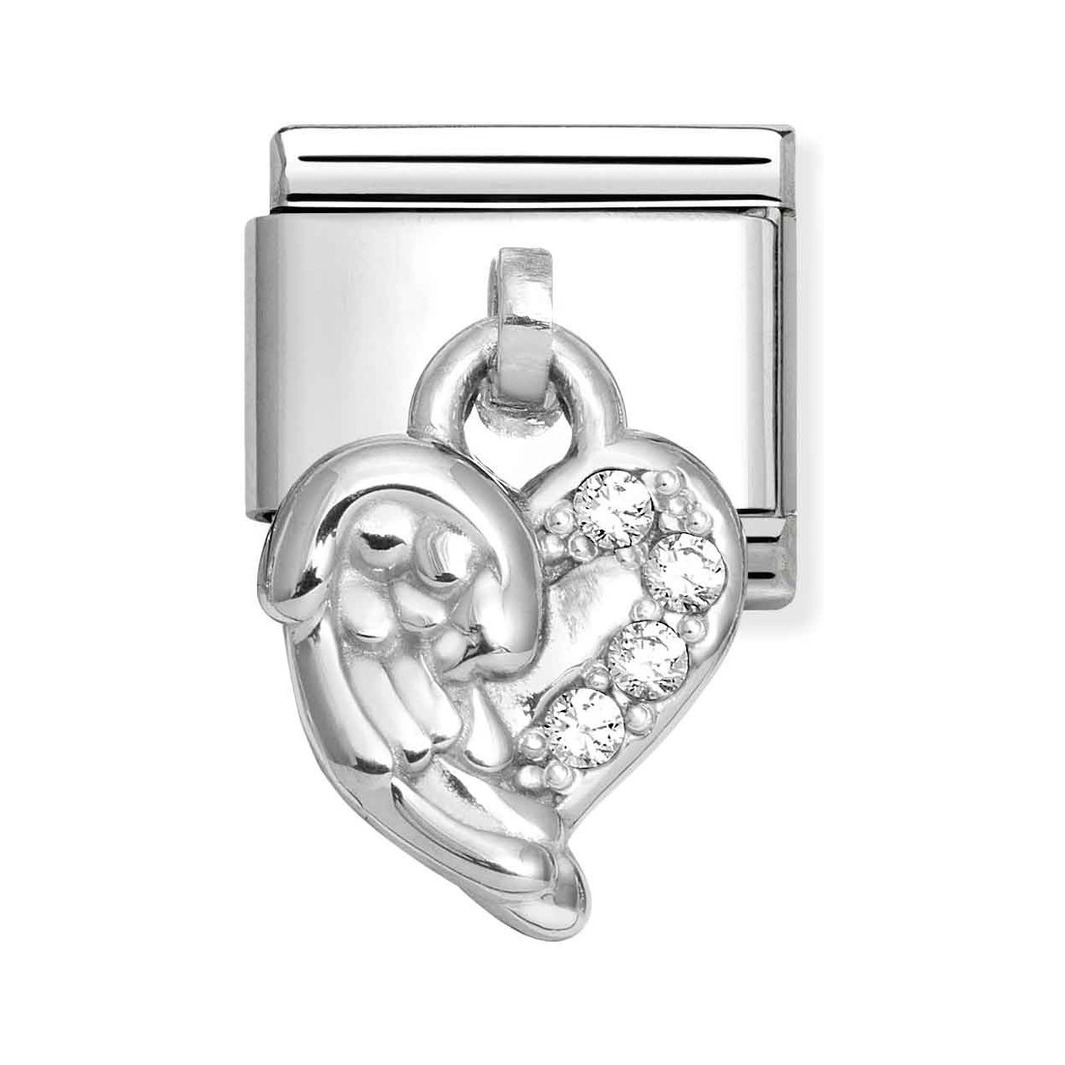 Nomination Composable Classic Charm Herz mit Flügeln - Edelstahl, Sterling Silber, Zirkonia