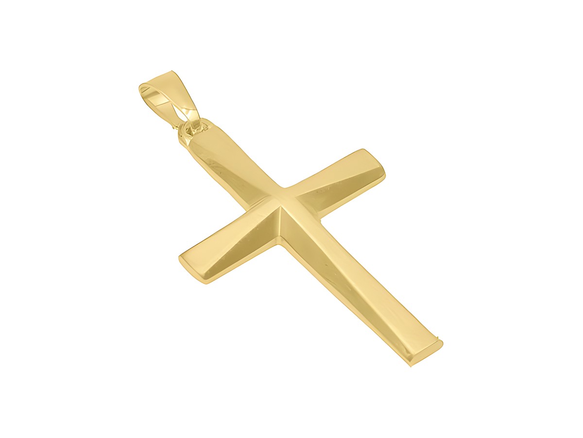 Anhänger Kreuz aus Sterling Silber, vergoldet in Gelbgold, teilmattiert und schlicht gestaltet, hergestellt vom Juwelier Harnisch.