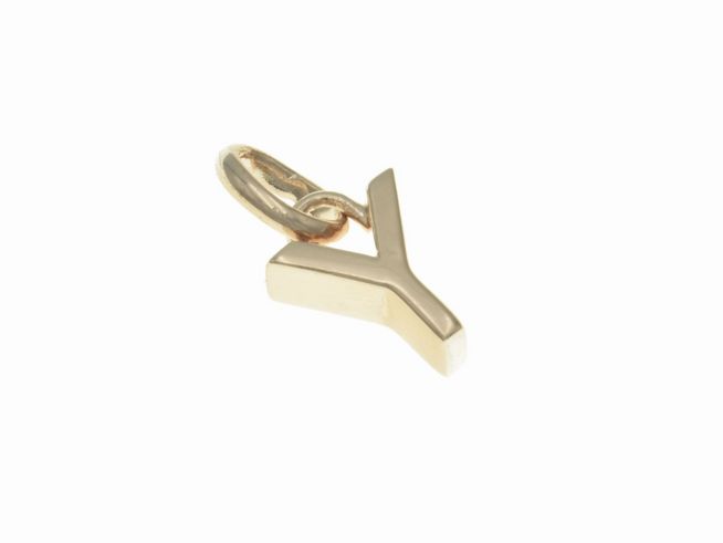 Anhänger aus poliertem Sterlingsilber in Form des Buchstabens Y, vergoldet und in Roségold, Hersteller Juwelier Harnisch. Ideal als Geschenk oder für die persönliche Schmucksammlung.