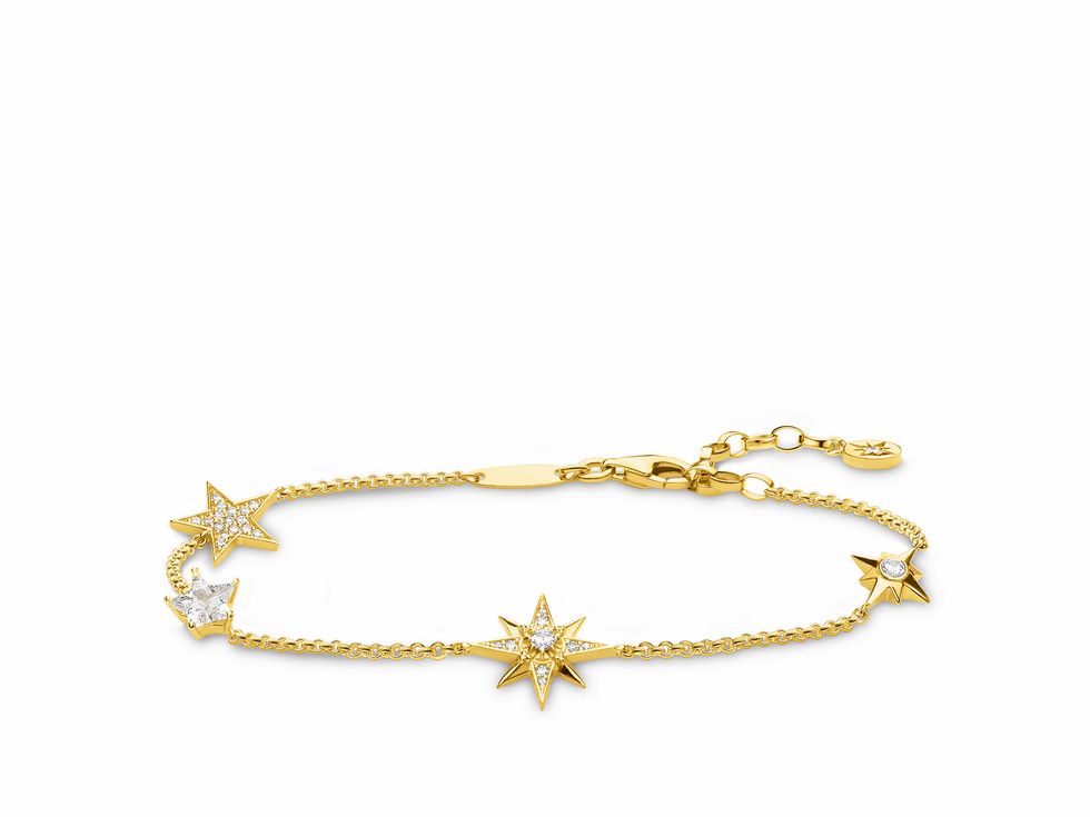 Sterling Silber Armband von Thomas Sabo mit vergoldetem Gelbgold, verziert mit weißen Zirkonia und funkelnden Sternen, ideal für Frauen, Größe 16-19 cm.