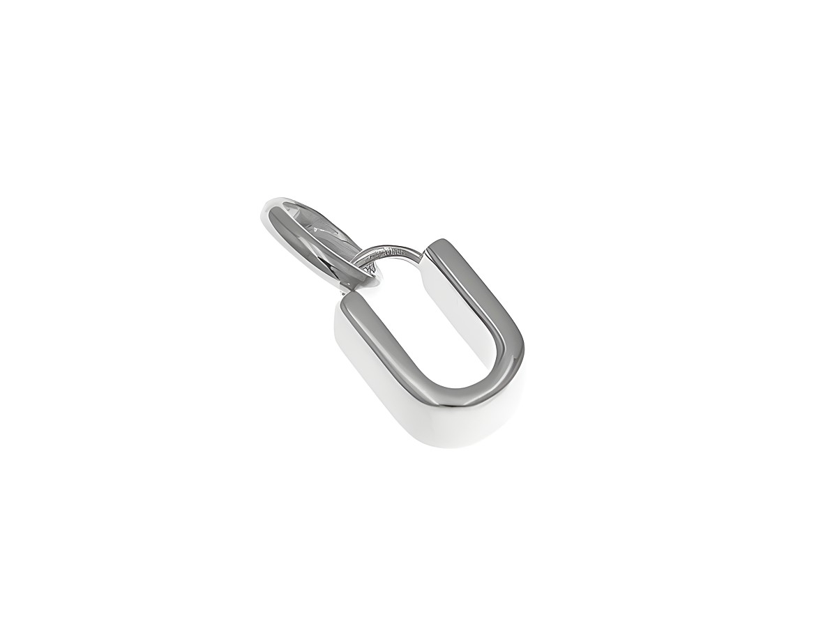 Anhänger aus poliertem, rhodiniertem Sterling Silber in Form des Buchstabens U, Hersteller Juwelier Harnisch. Elegant und modernes Design für individuellen Schmuck.