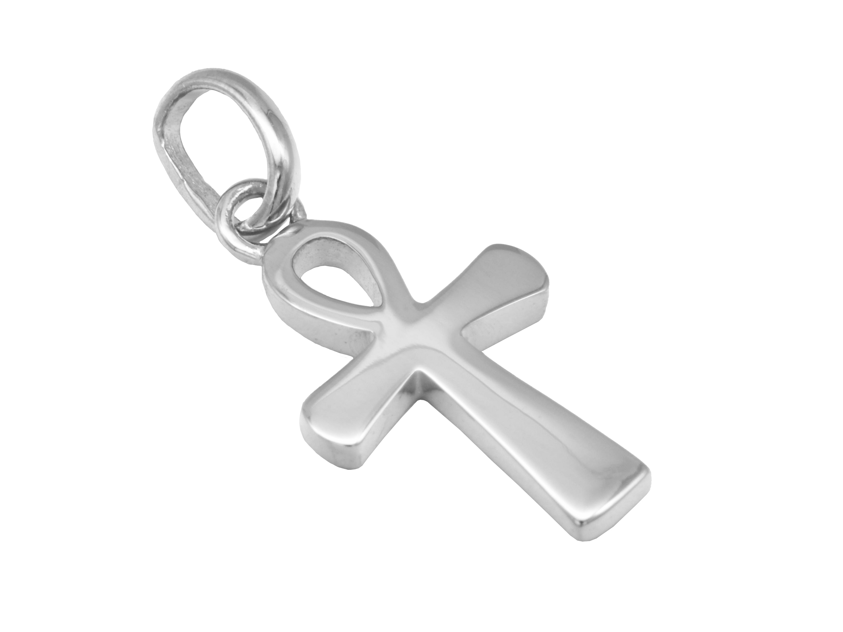 Ein silberner Ankh Anhänger aus rhodiniertem Sterling Silber, poliert, hergestellt von Juwelier Harnisch in Ägypten. Der Anhänger zeigt das traditionelle ägyptische Kreuz in elegantem Design.