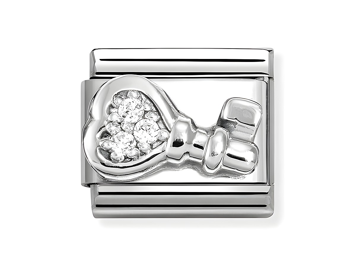 Schlüsselanhänger aus Silber mit Herz-Motiv und Zirkonia-Steinen in Weiß, Hersteller Nomination, Modellnummer 330304 48, stilvolles Design für eleganten Schmuck.