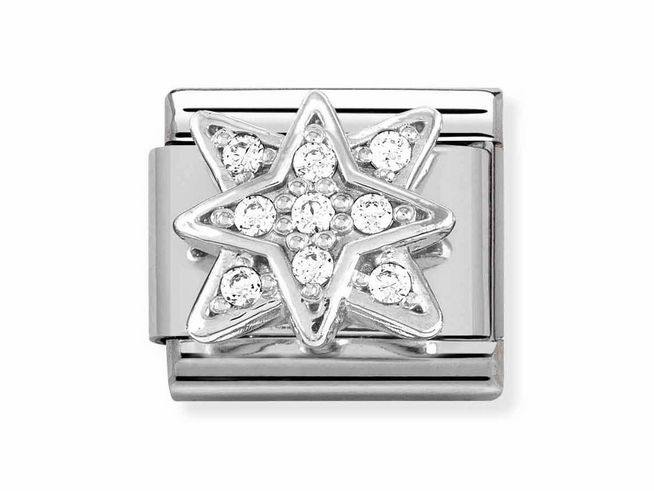 433030445-0 Edelstahlarmband mit einem stilisierten Windrose-Motiv in Silber, verziert mit funkelnden Zirkonia-Steinen, ideal für einen eleganten Look.