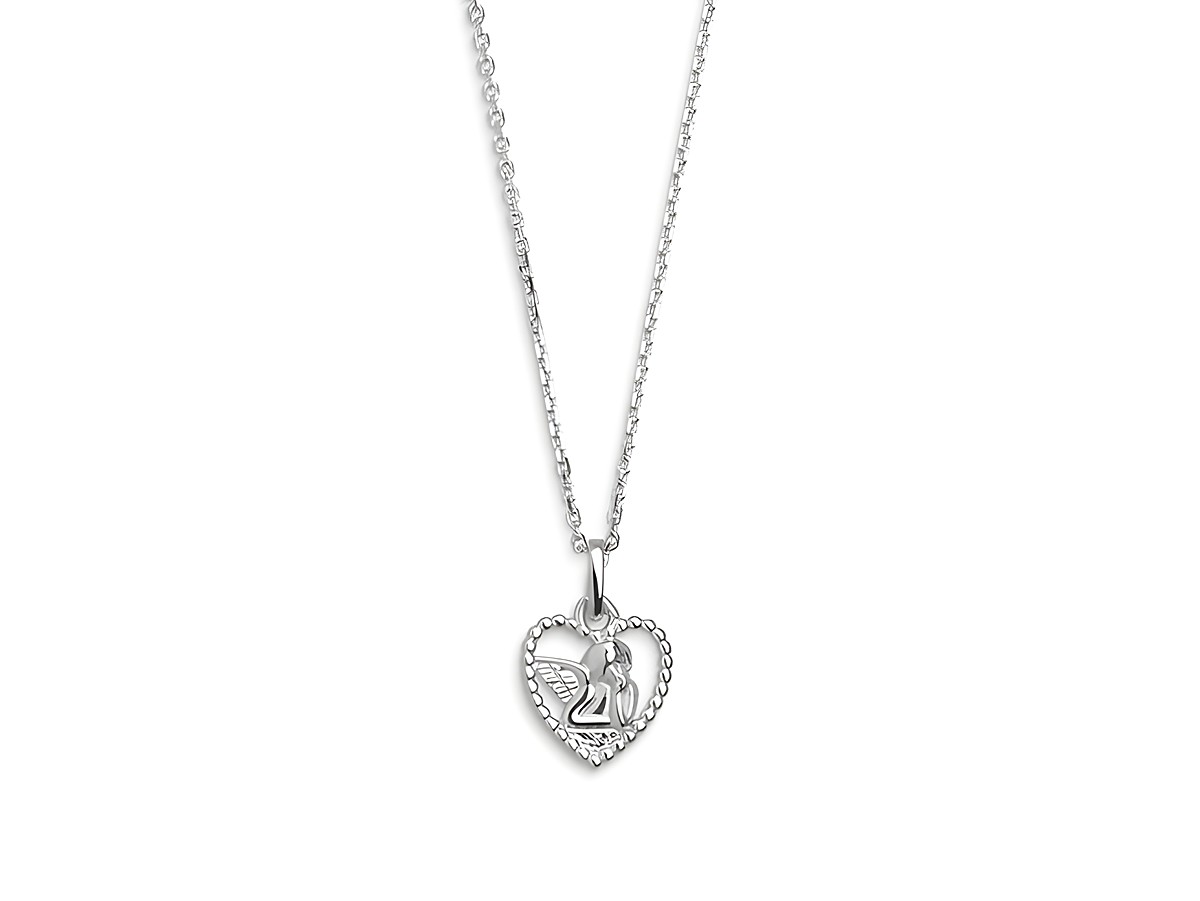 Xenox Sterling Silber Kette XS3551 mit Schutzengel-Anhänger in Herzform, feine Ankerkette in silberner Farbe, Länge 40-45 cm, elegantes und schützendes Schmuckstück.