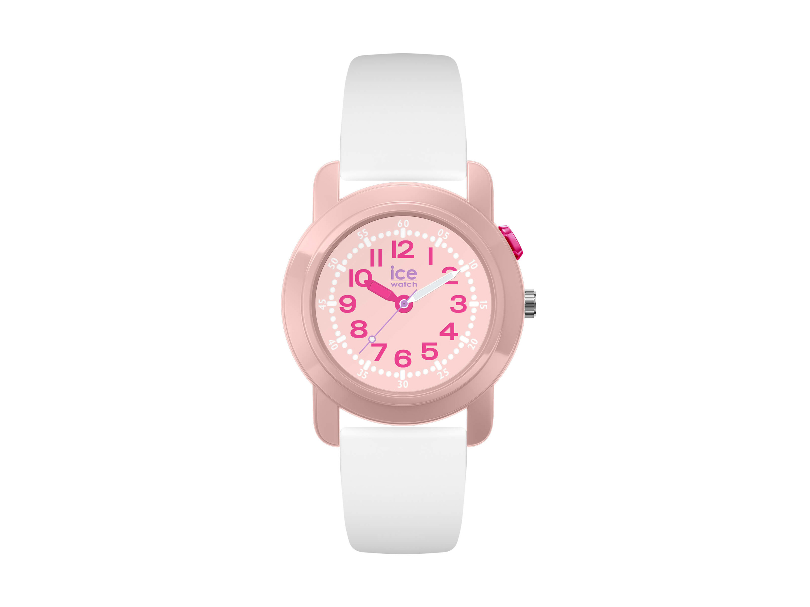 Ice Watch 024914 ICE find me tracking in rosa und weiß, kleines Modell mit analogem Ziffernblatt, pinken Zahlen und weißen Armband für funktionalen und modernen Stil.