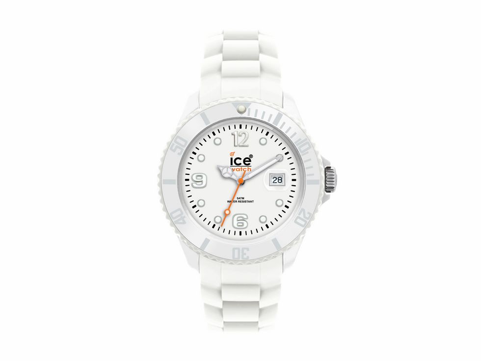 Ice-Watch ICE forever - White - Small Uhr - SI.WE.S.S.09 - 000124 mit einem weißen Gehäuse, weißen Zifferblatt und einem weißen Silikonarmband, besitzt orangefarbene Akzente und ist wasserdicht.