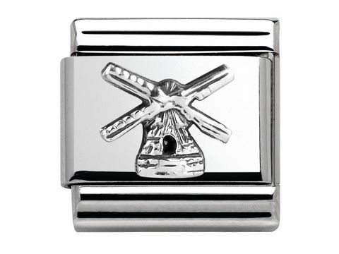Classic Windmühle aus Silber mit detaillierter Reliefdarstellung, hergestellt von Nomination, ideal als Schmuckstück für Liebhaber von Monumenten und Denkmälern.