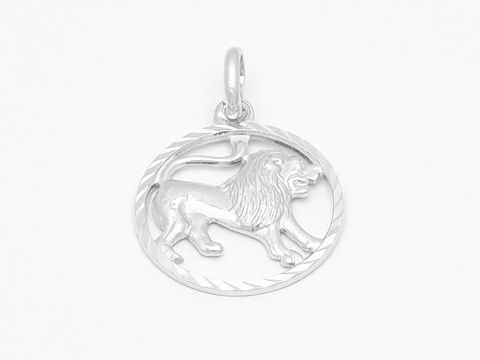Löwe Sternzeichen Anhänger aus Weißgold 333, diamantiert, mit einem detaillierten Löwenmotiv und einem eleganten, geschwungenen Rand, Hersteller Juwelier Harnisch, Löwe.