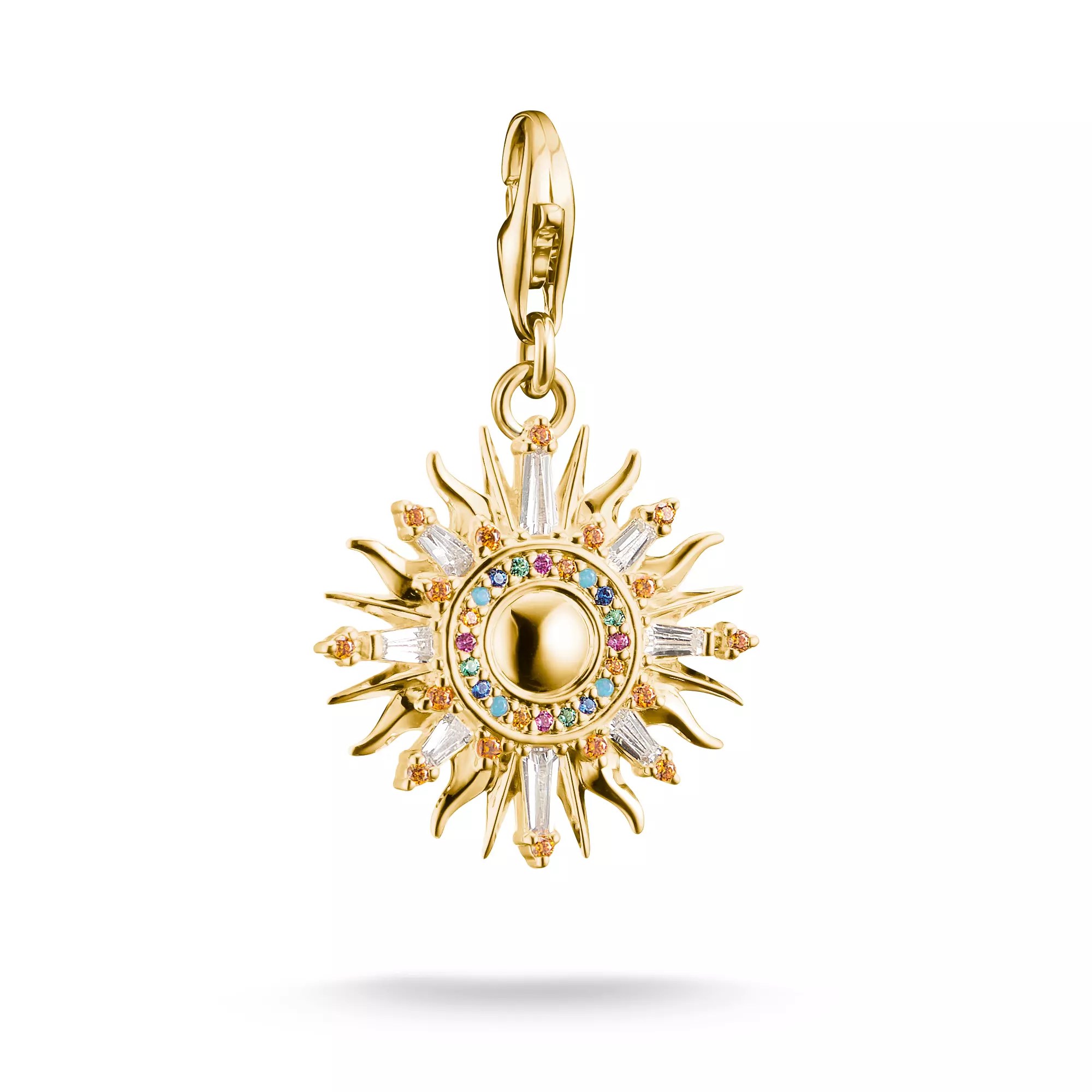 Thomas Sabo Charm-Anhänger - Silber vergoldet Gelbgold + Glas-Keramik Stein - Sonne