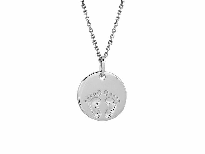 Xenox Sterling Silber Kette XS3475N mit LUCKY ONES Anhänger in Form einer runden Medaille mit Fußabdrücken, ideale Ankerkette für besondere Momente, Länge von 40 bis 45 cm.