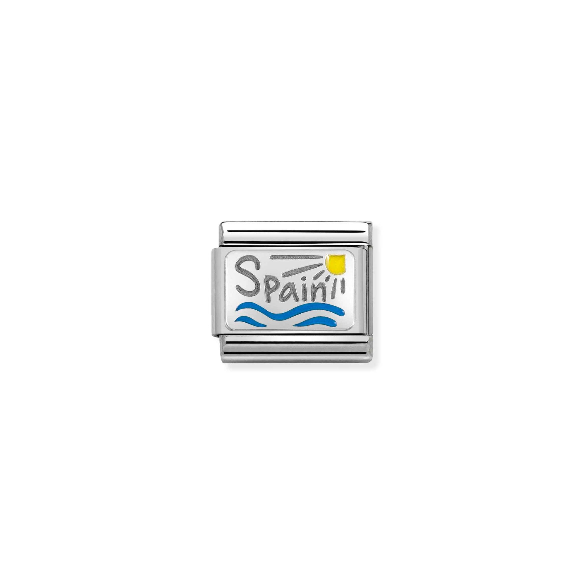 Nomination Composable Classic Charm Schriftzug Spanien - Edelstahl, Sterling Silber, Emaille