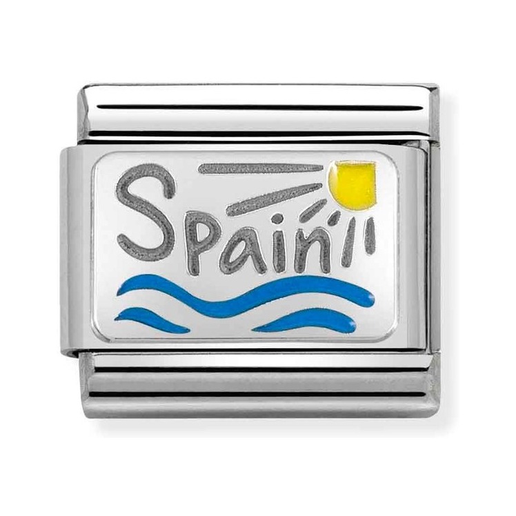 Nomination Composable Classic Charm Schriftzug Spanien - Edelstahl, Sterling Silber, Emaille