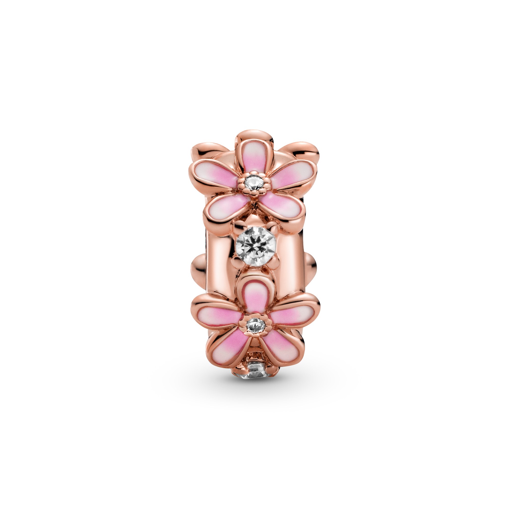 Pandora Rosé CLIP - Stopper Flower Rosé Clip - Zirkonia und schattiertem pinkem Emaille und Silikongriff – Ansicht 3