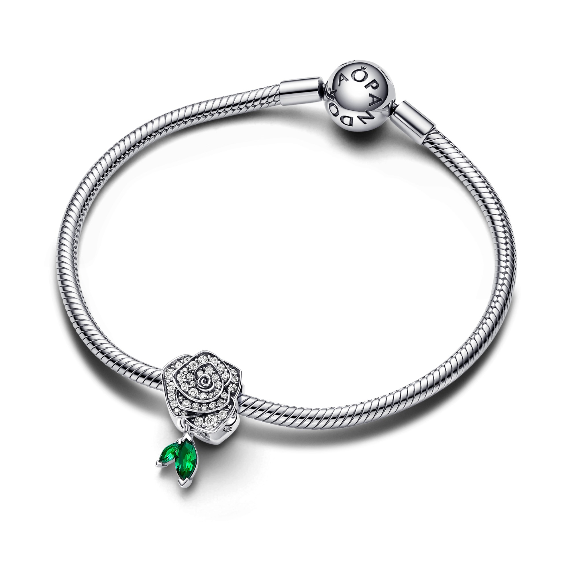 Pandora Funkelnde Blühende Rose - Charm - Silber - Steinmix Grün – Ansicht 4
