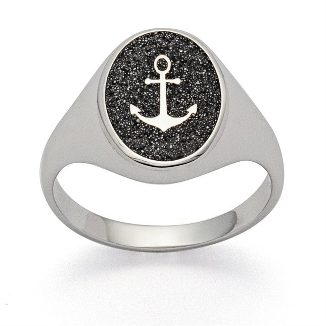 DUR Ring Siegelring Anker - Sterling Silber - Lavasand – Ansicht 3