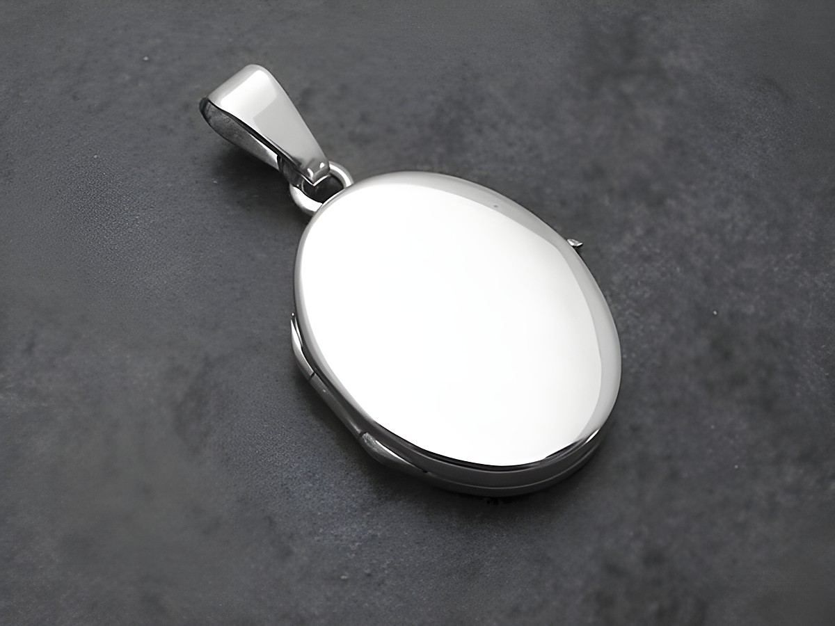 Gold Medaillon - Designer Schmuckstück - 21 mm - Weißgold 585 - poliert - mattiert, Hersteller: Juwelier Harnisch, ovaler Anhänger in elegantem Design. – Ansicht 2
