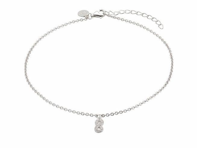 Xenox Sterling Silber Fußkette XS3532 in 26 cm mit Ankerkette und Infinity-Anhänger, verziert mit kleinen funkelnden Steinen, elegant und zeitlos für jeden Anlass.