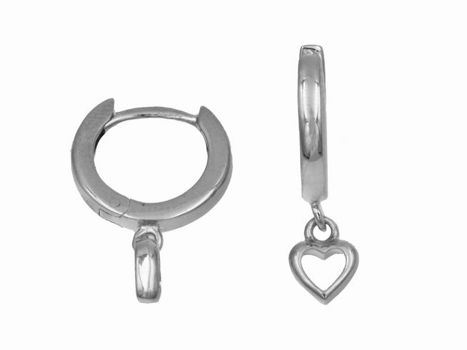 Creolen mit Hänger Herz aus 925 Sterling Silber, poliert und rhodiniert, hergestellt von Juwelier Harnisch, ideal für Kinder. Elegant und verspielt, perfekt als Schmuckstück für junge Mädchen.