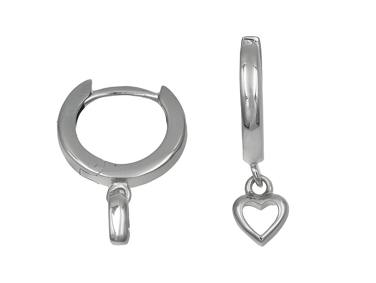 Creolen mit Hänger Herz aus 925 Sterling Silber, poliert und rhodiniert, hergestellt von Juwelier Harnisch, ideal für Kinder. Elegant und verspielt, perfekt als Schmuckstück für junge Mädchen.