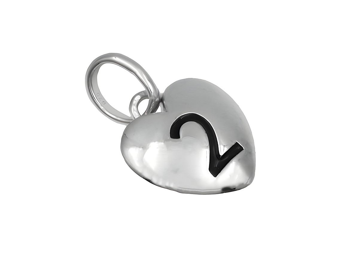 Anhänger Herz 2 aus 925 Sterling Silber, poliert und rhodiniert, mit schwarzer Nummer zwei auf der Vorderseite, elegant und modern gestaltet, Hersteller Juwelier Harnisch.