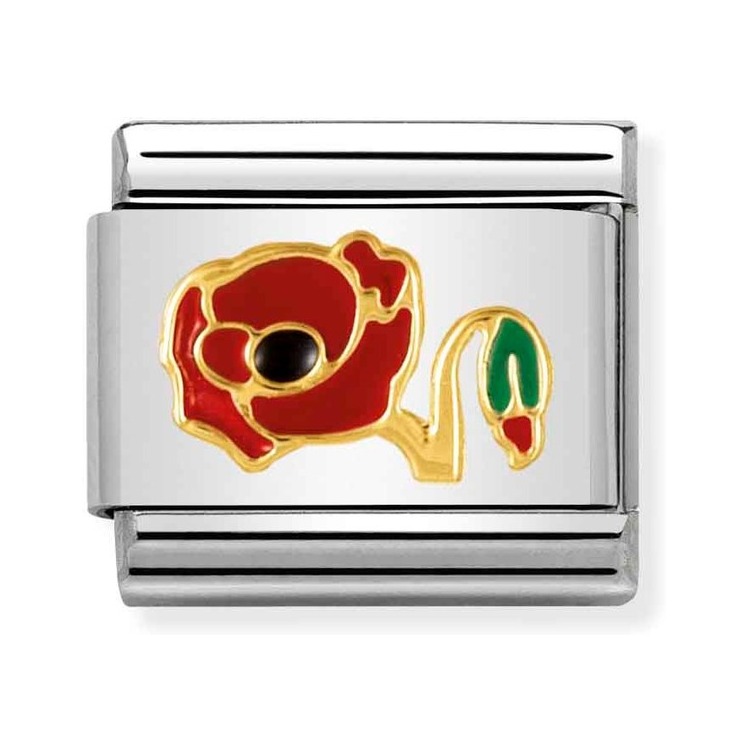 Nomination Composable Classic Charm Mohnblume rot - Edelstahl, Gelbgold, Emaille