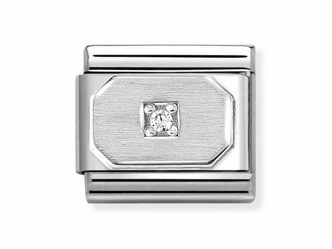 433031117-0 Classic Zirkonia in abgerundetem Rechteck aus Sterling Silber und Edelstahl mit weißen Zirkonia von Nomination, Silvershine Motive, elegante und hochwertige Ausführung.