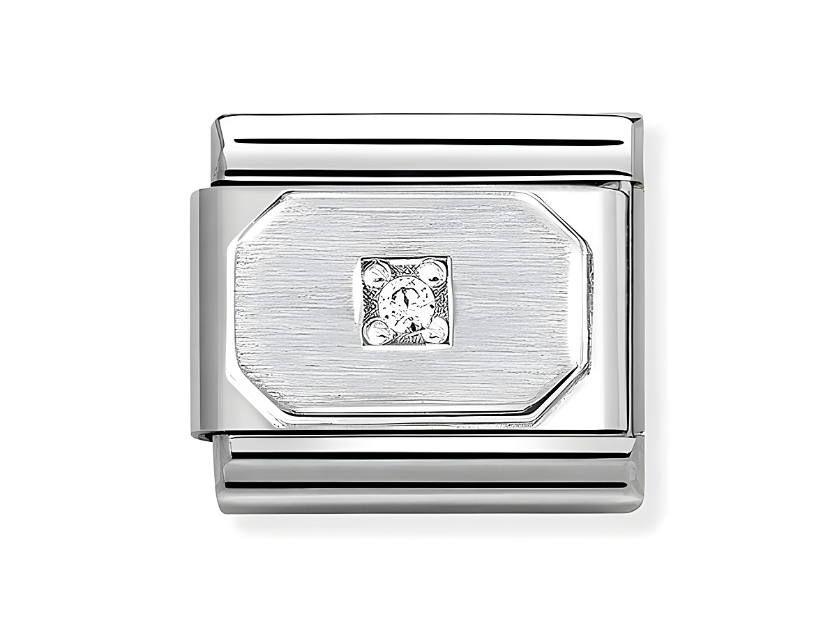 Classic Zirkonia in abgerundetem Rechteck aus Sterling Silber und Edelstahl mit weißen Zirkonia von Nomination, Silvershine Motive, elegante und hochwertige Ausführung.