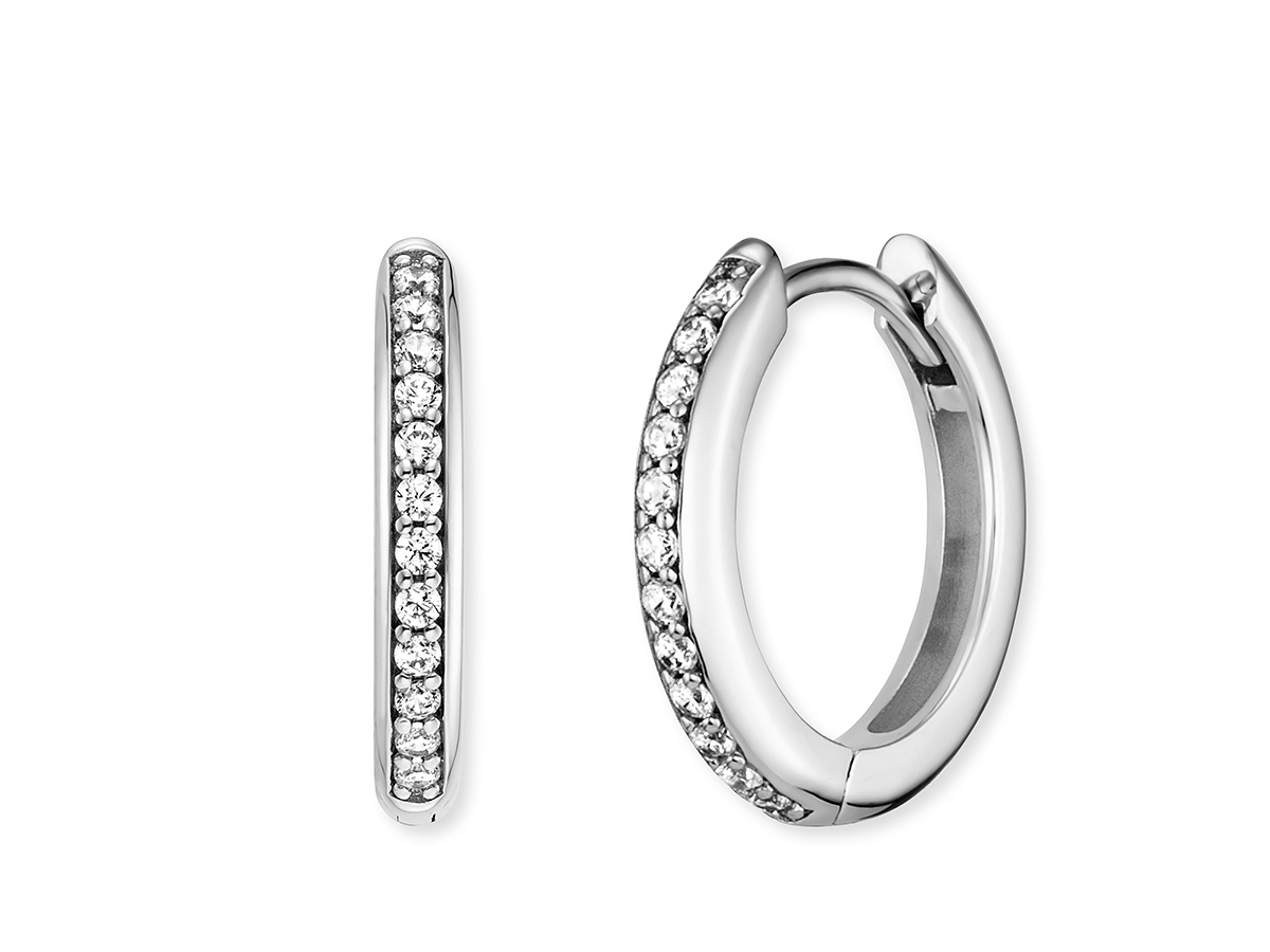 Ohrringe von Engelsrufer ERE-LOLA-ZI-CR-16 BASIC Creole Lola aus rhodiniertem Silber mit Zirkonia, 16 mm, elegant und zeitlos im Design.