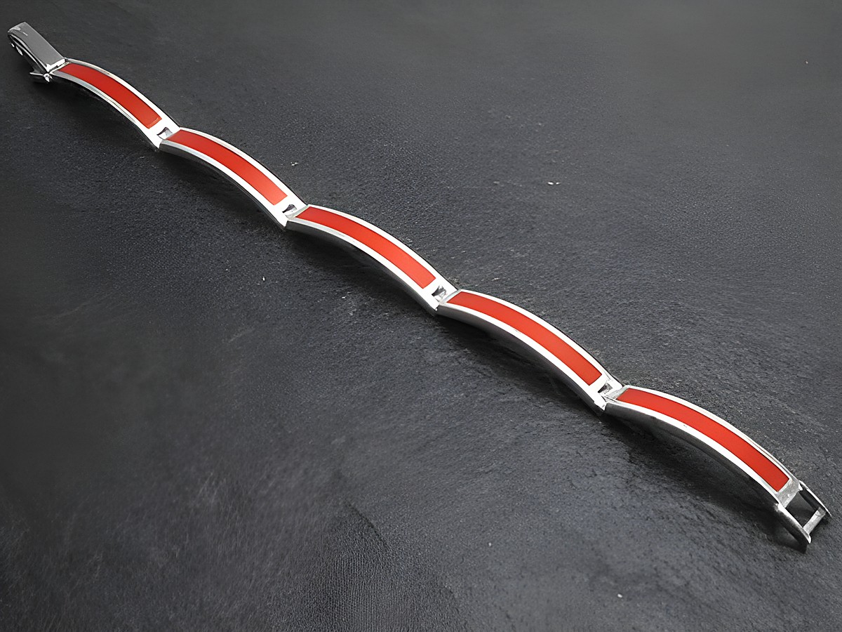 Silberarmband edel 18 cm Design mit Karneol-Lack, Hersteller Juwelier Harnisch, mit Stein in Rot, ideal für eleganten Schmuck.
