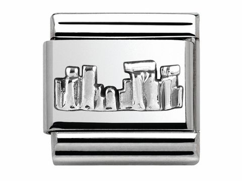 Silberner Steinkreis Anhänger von Nomination, inspiriert von Stonehenge, mit kunstvoll gestaltetem Relief, ideal für den Schmuckliebhaber und Denkmal-Fan.
