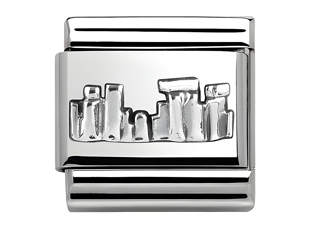 Silberner Steinkreis Anhänger von Nomination, inspiriert von Stonehenge, mit kunstvoll gestaltetem Relief, ideal für den Schmuckliebhaber und Denkmal-Fan.