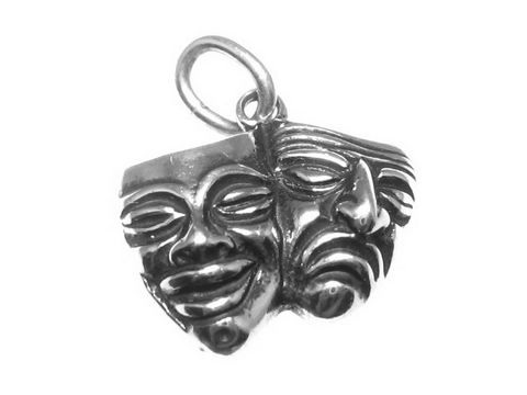 925 Sterling Silber Anhänger mit der Maske von Lachen und Weinen, zeigt zwei Gesichtshälften in einem eleganten Design, hergestellt von Juwelier Harnisch, ideal für diverse Motive.