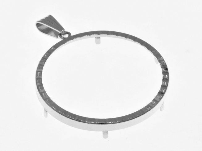 Münzfassung Anhänger aus echtem Silber in rhodiniertem Finish, Durchmesser 33,2 mm, geeignet für Münzen bis 3,5 cm, Hersteller Juwelier Harnisch, mit präzisem Diamantschliff.