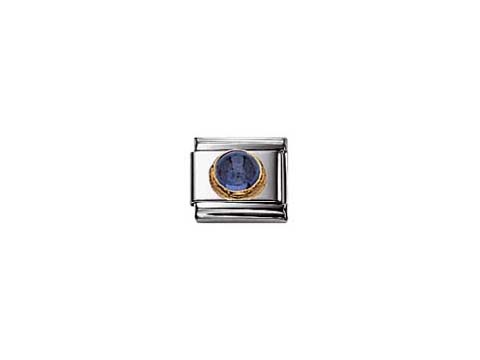 Runder NOMINATION Classic R IOLITH Element in Silber mit blauem Iolithstein und goldfarbener Umrandung, ideal für Schmuckliebhaber und eine stilvolle Ergänzung.