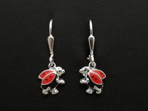 Niedliche Marienkäfer Ohrhänger aus Sterling Silber von Juwelier Harnisch, perfekt für Kinder, mit roten Flügeln und detailreicher Ausarbeitung.