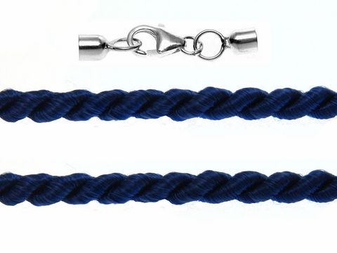 Kordel gedreht 70 cm in Blau mit 2 mm Durchmesser und einem Silber Karabiner von Juwelier Harnisch. Ideal für Schmuck und kreative Bastelprojekte.