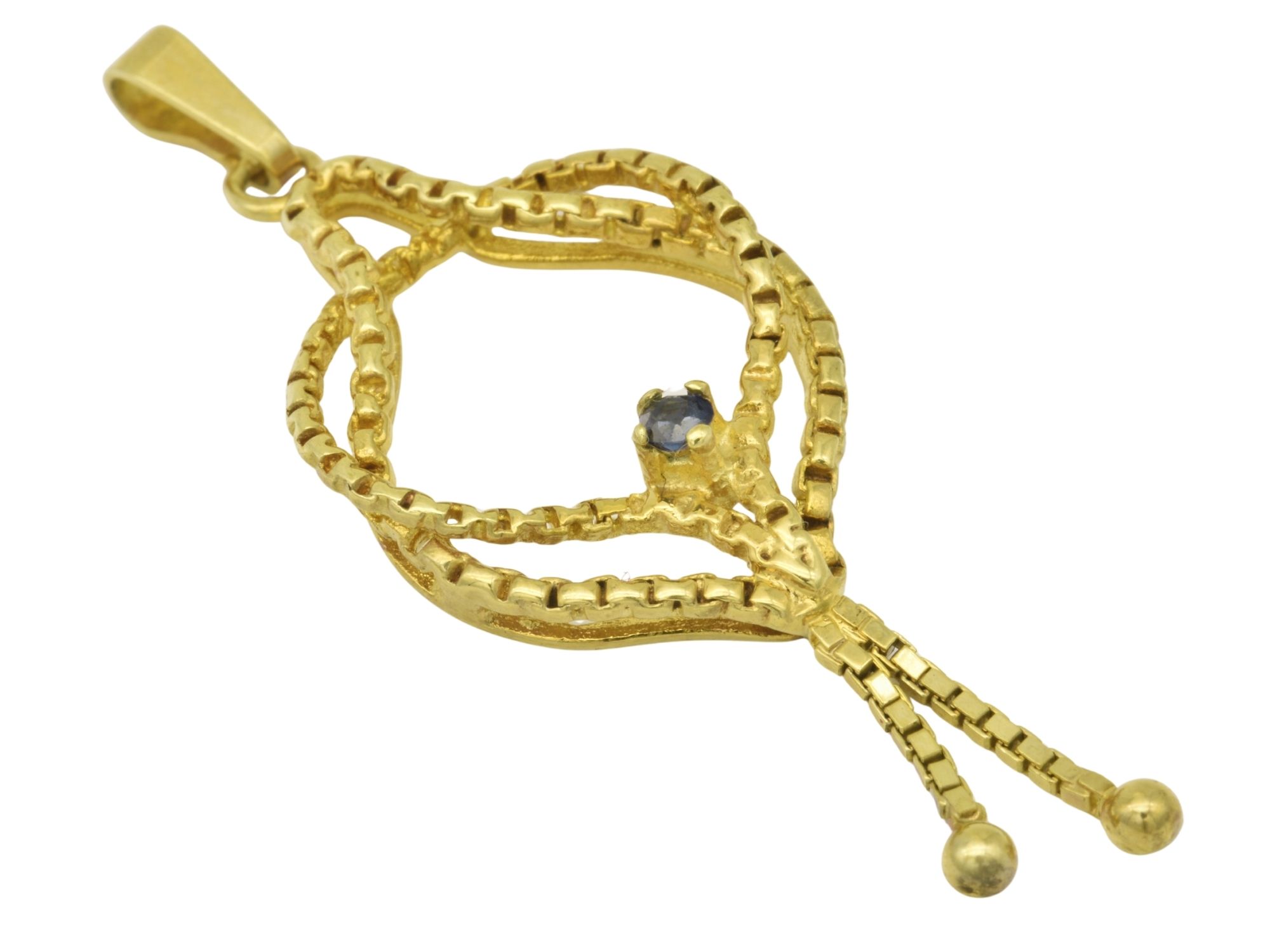 Anhänger Knoten Safir - Gelbgold poliert - Safir Blau
