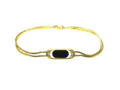 Elegantes Anker Armband aus Gold 333 mit einem zentralen Onyx und zwei Diamanten mit 0,05ct, Größe 19 cm und einer Breite von 2,6x1,2mm, hergestellt von Juwelier Harnisch.